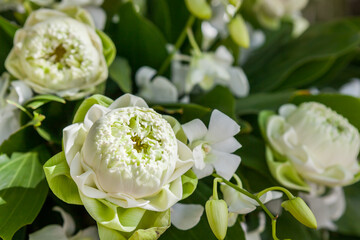 Floral arrangement at a wedding.