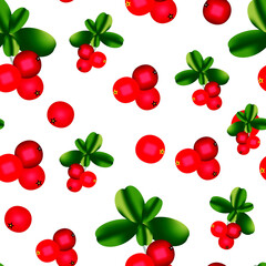 Lingonberry on a white background. Raster illustration. seamless pattern.