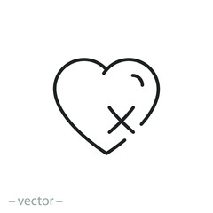 heart failure icon, prevent hearty disease, cardiovascular attack, thin line simple web symbol on white background, editable stroke vector illustration