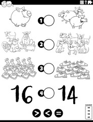 greater less or equal task for children coloring book page