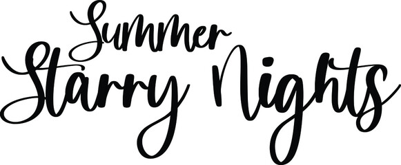 Summer Starry Nights Typography Black Color Text On White Background