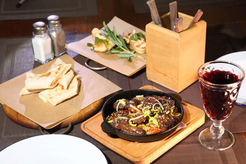 Fried beef liver with onions. Beer pub. Sports bar.