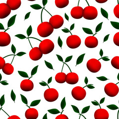 Cherries on a white background. Raster illustration. Seamless pattern.