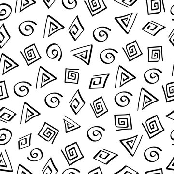 Seamless pattern with swirls in doodle stile.Free hand black and wite vector background.