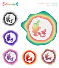 Denmark logo collection. Colorful logo of the country. Unique layered dynamic frames around Denmark border shape. Vector illustration.