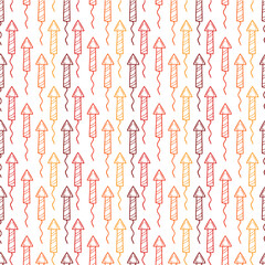 Seamless pattern with hand drawn firework rockets. Vector