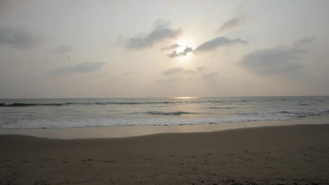 evning at beach sea waves slow motion shot