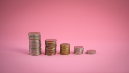 Money stack step up growing growth saving money, Concept financial business investment, Copy space for your text