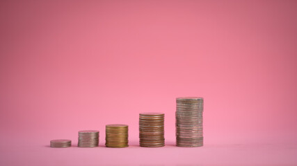 Money stack step up growing growth saving money, Concept financial business investment, Copy space for your text