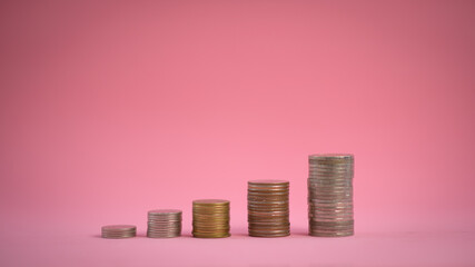 Money stack step up growing growth saving money, Concept financial business investment, Copy space for your text