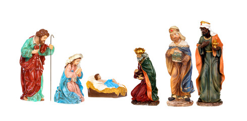 Fototapeta premium Traditional Christmas nativity scene with Mary and Joseph and baby Jesus