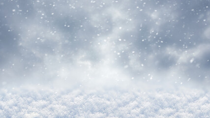 Snow covered ground and cloudy sky during a snowfall