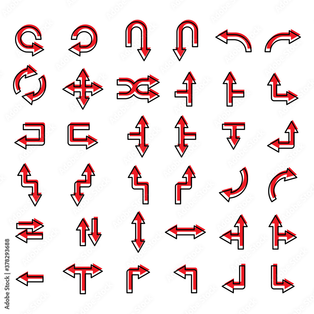 Poster icon set and symbol arrow flat. design template vector