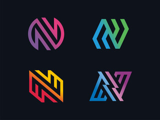 Set of vector letters N. A collection of technological logos in a linear style.