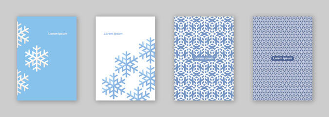 vector set of four Baby Blue snowflake pattern brochure cover design / EPS 10