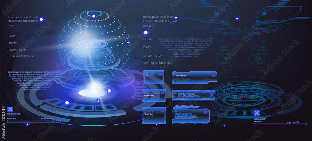 Poster futuristic space user interface hud. high-tech background with information portal and biofield. holo