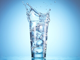 Dropping ice cube into glass