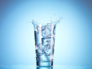 Dropping ice cube into glass