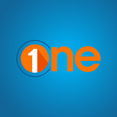 Creative design letter ONE with number 1 isolated blue background