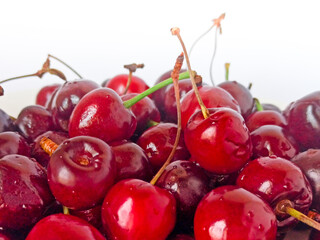 Sweet cherries on a white background. Cherry berries isolate. Selective focus