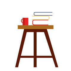 Cute illustration of a cabinet with books and a cup of tea on an isolated white background.