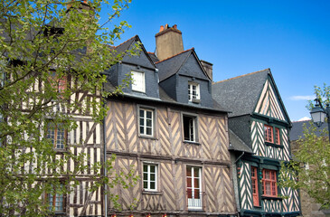 The half-timbered buildings of historic Rennes, capital of Brittany, France