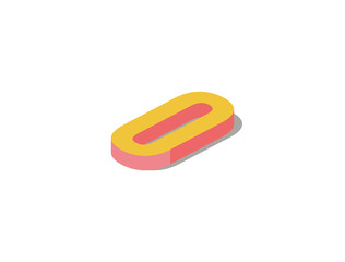 Concept of be the zero, none, be no one. Isometric illustration of the number zero. Pastel orange and red colored. White background. Isolated. Vector
