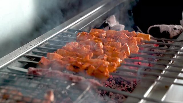 tikka, shish & kofta kebabs on charcoal barbeque barbeque