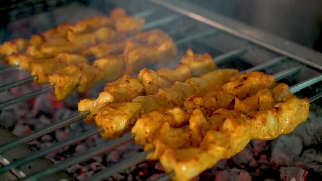 tikka, shish & kofta kebabs on charcoal barbeque barbeque