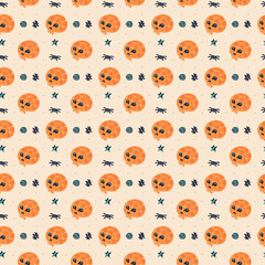 Happy Halloween seamless pattern, background. Skull. Packaging paper design. 