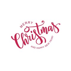 Obraz premium Merry Christmas red hand lettering text. Vector illustration.