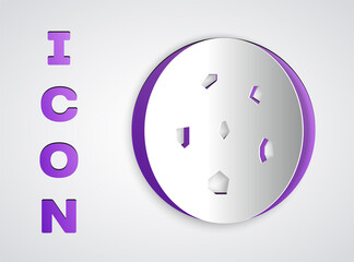 Paper cut Cookie or biscuit with chocolate icon isolated on grey background. Paper art style. Vector Illustration.