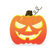 Orange vector pumpkin. Halloween symbol. Pumpkin on white background with spine and curl