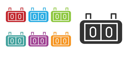 Black Sport mechanical scoreboard and result display icon isolated on white background. Set icons colorful. Vector Illustration.