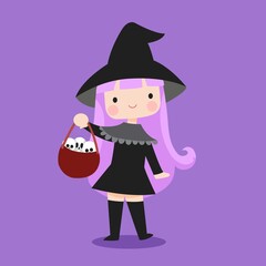 Cute Hand Drawn Cartoon Character Funny Witch. Good to use for Fantasy or Halloween Content. Suitable for Children Kids Book, Mascot, Character, Cards, Sticker, T-Shirt. Flat Design Illustration.