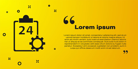 Fototapeta na wymiar Black Checklist clipboard with 24 hours service icon isolated on yellow background. Vector Illustration.