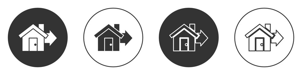 Black Sale house icon isolated on white background. Buy house concept. Home loan concept, rent, buying a property. Circle button. Vector Illustration.