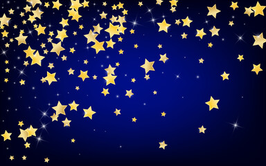 Golden Abstract Stars Vector Blue Background. 