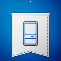 Blue Closed door icon isolated on blue background. White pennant template. Vector Illustration.