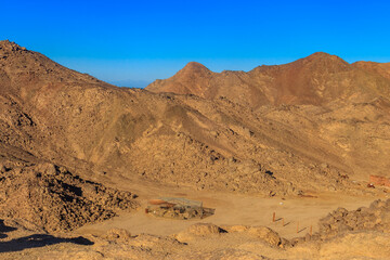 Buildings in bedouin village in Arabian desert, Egypt. View from above