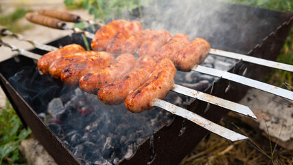 grilled sausages in the heat,charcoal meat
