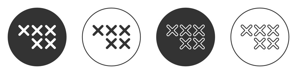 Black Adjustable embroidery hoop icon isolated on white background. Thread and needle for embroidery. Circle button. Vector Illustration.