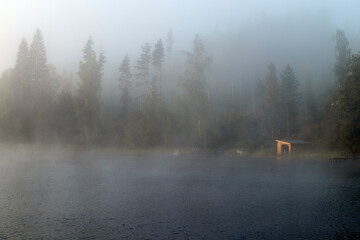 a foggy lake scenery, Imatra Finland