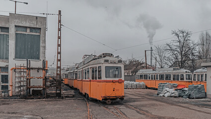 Abandoned trams at the depot. Vintage Tram in Budapest