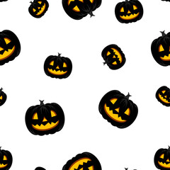Seamless pattern with black autumn pumpkins. White background, textile or wrapping paper design. Vector illustration