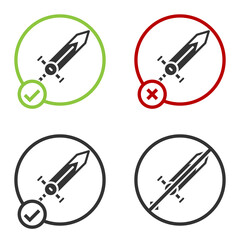 Black Medieval sword icon isolated on white background. Medieval weapon. Circle button. Vector.
