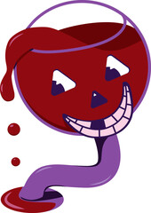 Mad glass of suspicious red liquid. Flat vector illustration of Crazy Halloween drink.