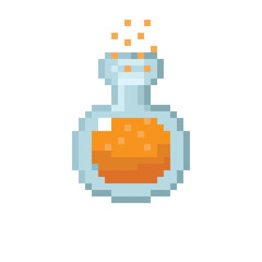 Orange potion pixel art. Vector Picture.	