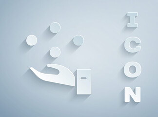 Paper cut Juggling ball icon isolated on grey background. Paper art style. Vector.