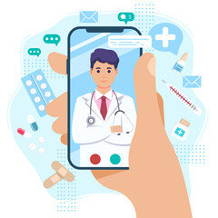 Online doctor consultation technology in smartphone vector.